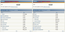 Comparison beween serach result with default search engine and "eZ Search Engine++"